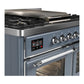 Ilve UMD40FNR3BGCLP Ilve Umd40Fnr3Bgclp Majestic Iii 40 Inch Dual Fuel Range With 6 Burners And Griddle, Dual Function Burner Up To 25,000 Btu (Liquid Propane, Triple Glass Door, Blue Grey, Chrome)