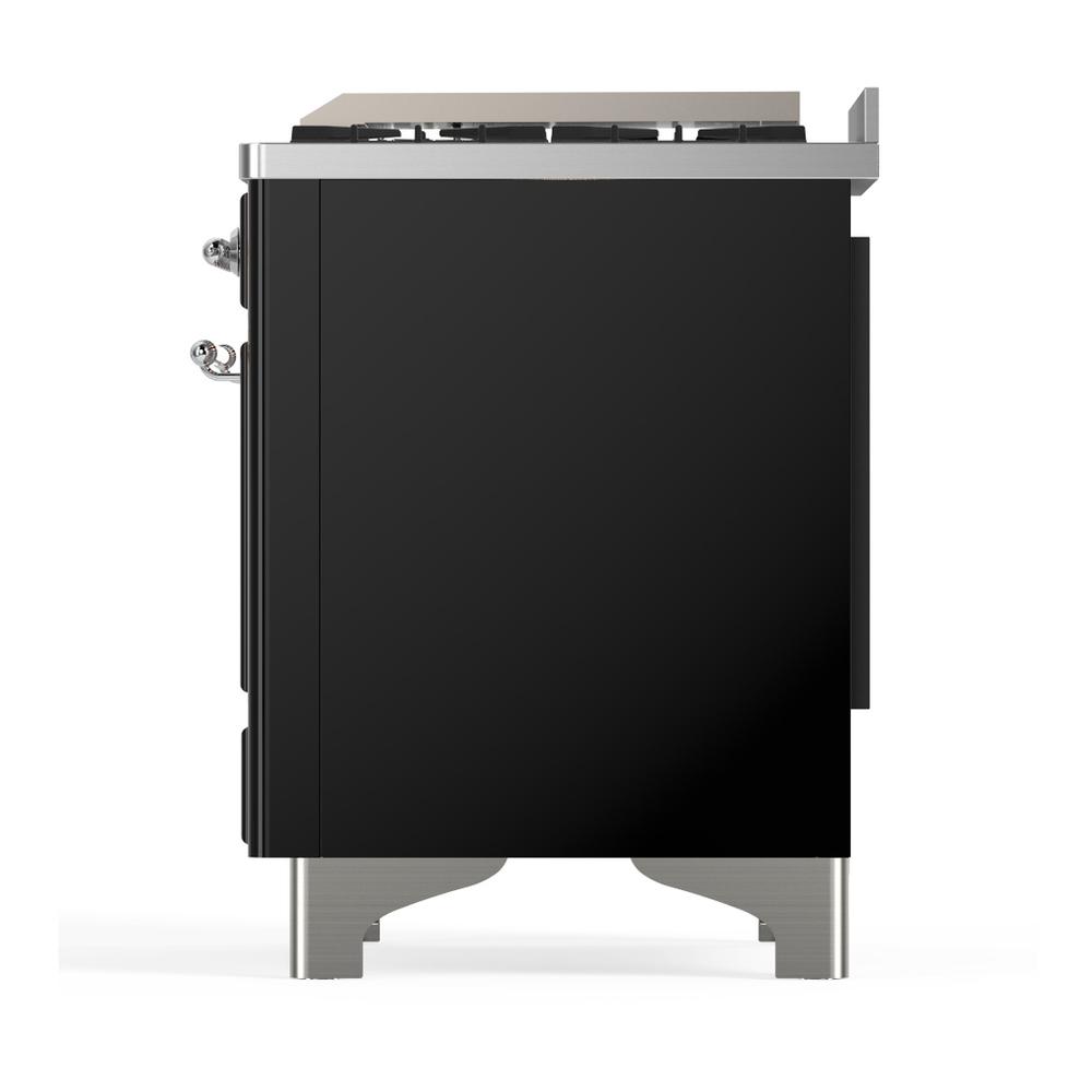 Ilve UM48FQNR3BKCLP Ilve Um48Fqnr3Bkclp Majestic Iii 48 Inch Dual Fuel Range With 8 Burners And Griddle, Dual Function Burner Up To 25,000 Btu (Liquid Propane, Solid Door, Glossy Black, Chrome)