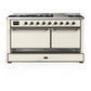 Ilve UM60FQNR3AWB Ilve Um60Fqnr3Awb Majestic Iii 60 Inch Dual Fuel Range With 9 Burners And Griddle, Dual Function Burner Up To 25,000 Btu (Natural Gas, Solid Door, Antique White, Burnished)