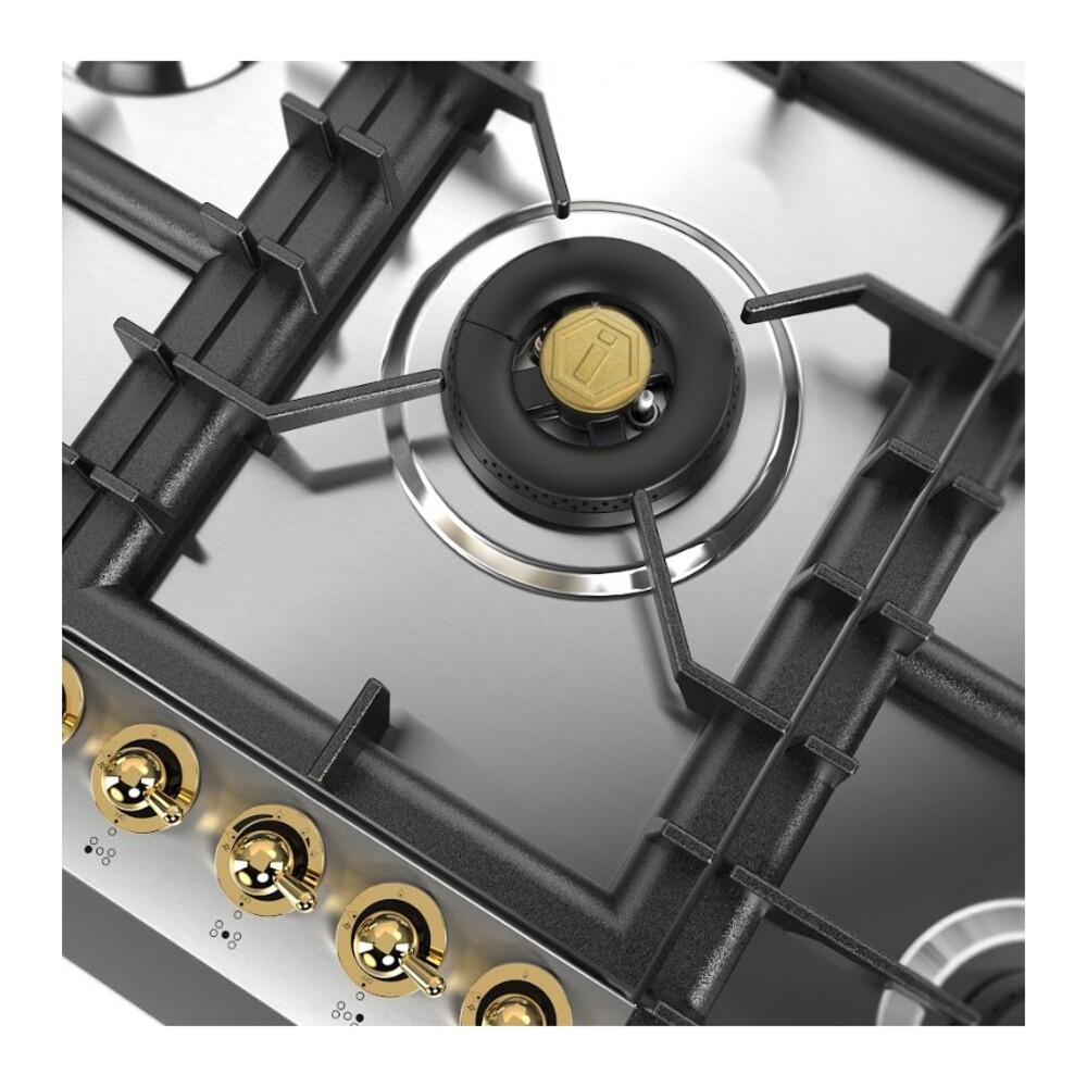 Ilve UHCPT95NSSG Ilve Uhcpt95Nssg Nostalgie Ii 36 Inch Built-In Gas Cooktop With Total Black Brass Burners, In Stainless Steel (5 Sealed Burners, Natural Gas)