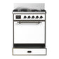 Ilve UM30QNR3WHBLP Ilve Um30Qnr3Whblp Majestic Iii 30 Inch Dual Fuel Range With 5 Black Brass Burners, Dual Function Burner Up To 25,000 Btu (Liquid Propane, Solid Door, White, Burnished)