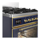 Ilve UM30NR3MBG Ilve Um30Nr3Mbg Majestic Iii 30 Inch Dual Fuel Range With 5 Black Brass Burners, Dual Function Burner Up To 25,000 Btu (Natural Gas, Triple Glass Door, Midnight Blue, Brass)