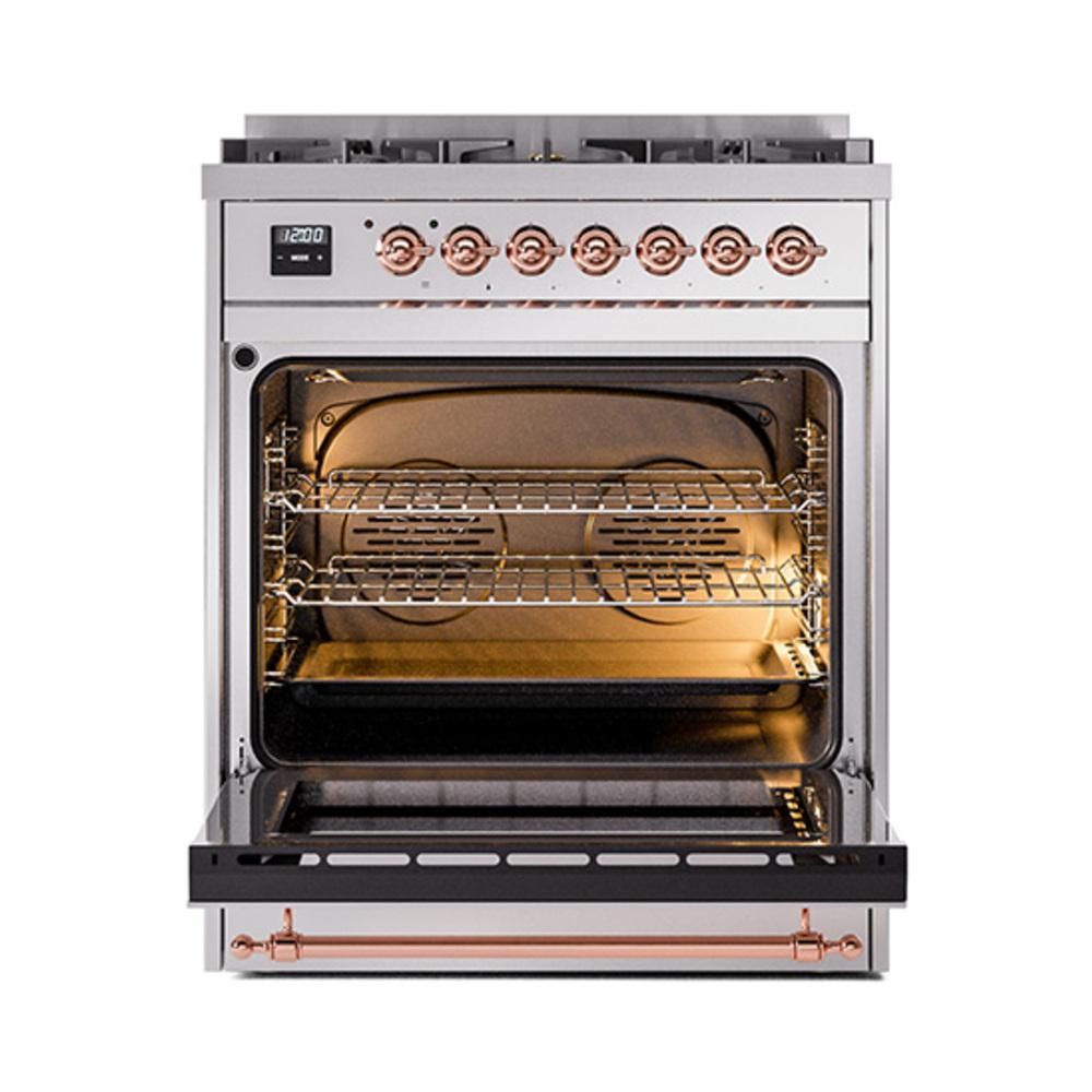Ilve UN30NMPSSP Ilve Un30Nmpssp Nostalgie Ii Noblesse 30" Dual Fuel Range (Natural Gas, Triple Glass Door, Stainless Steel, Copper)