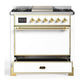Ilve UM36FQNR3WHG Ilve Um36Fqnr3Whg Majestic Iii 36 Inch Dual Fuel Range With 6 Black Brass Burners And Griddle, Dual Function Burner Up To 25,000 Btu (Solid Door, White, Brass, Natural Gas)