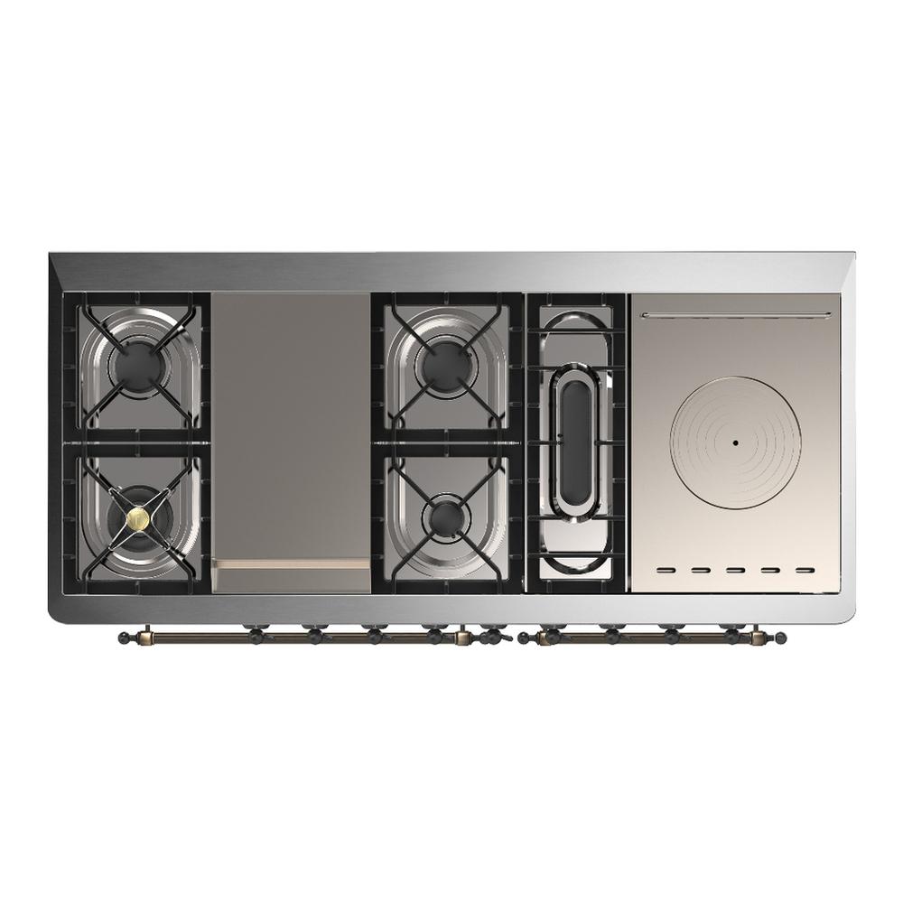 Ilve UM60FSNR3MGB Ilve Um60Fsnr3Mgb Majestic Iii 60 Inch Dual Fuel Range With 7 Burners, Griddle And French Top, Dual Function Burner With Up To 25,000 Btu (Natural Gas, Triple Glass Door, Graphite Matte, Burnished)
