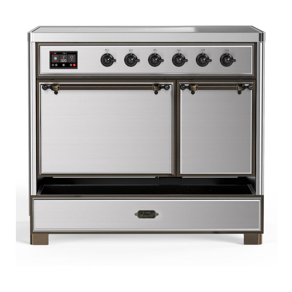 Ilve UMDIB40QNR3SSB Ilve Umdib40Qnr3Ssb Majestic Iii 40 Inch Induction Range With 6 Elements, 3.82 Cu. Ft. Total Oven Capacity (Solid Door, Stainless Steel, Burnished)