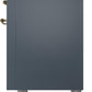 Ilve UPI366NMPBGG Nostalgie Ii 36 Inch Electric Freestanding Range In Blue Grey With Brass Trim