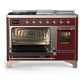 Ilve UM48FSNR3BUP Ilve Um48Fsnr3Bup Majestic Iii 48 Inch Dual Fuel Range With 5 Black Brass Burners, Griddle And French Top, Dual Function Burner Up To 25,000 Btu (Natural Gas, Triple Glass Door, Burgundy, Copper)