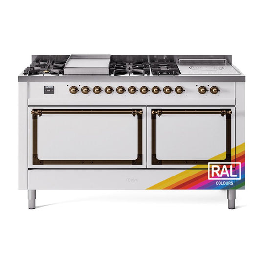Ilve UN60FSQNMPRABLP Ilve Un60Fsqnmprablp Nostalgie Ii Noblesse 60" Dual Fuel Range (7 Sealed Burners + Griddle + French Top, Liquid Propane, Solid Door, Ral, Burnished)