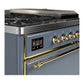 Ilve UM48FSQNR3BGG Ilve Um48Fsqnr3Bgg Majestic Iii 48 Inch Dual Fuel Range With 5 Black Brass Burners, Griddle And French Top, Dual Function Burner Up To 25,000 Btu (Natural Gas, Solid Door, Blue Grey, Brass)