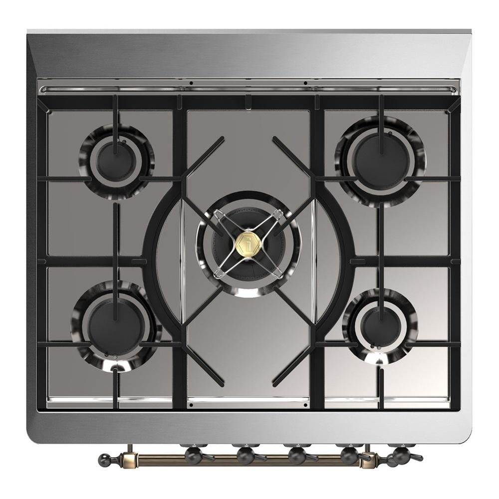 Ilve UM30QNR3BGBLP Ilve Um30Qnr3Bgblp Majestic Iii 30 Inch Dual Fuel Range With 5 Black Brass Burners, Dual Function Burner Up To 25,000 Btu (Liquid Propane, Solid Door, Blue Grey, Burnished)