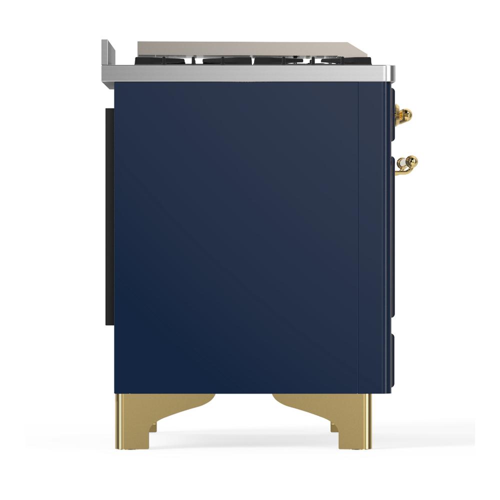 Ilve UM48FSNR3MBGLP Ilve Um48Fsnr3Mbglp Majestic Iii 48 Inch Dual Fuel Range With 5 Black Brass Burners, Griddle And French Top, Dual Function Burner Up To 25,000 Btu (Liquid Propane, Triple Glass Door, Midnight Blue, Brass)