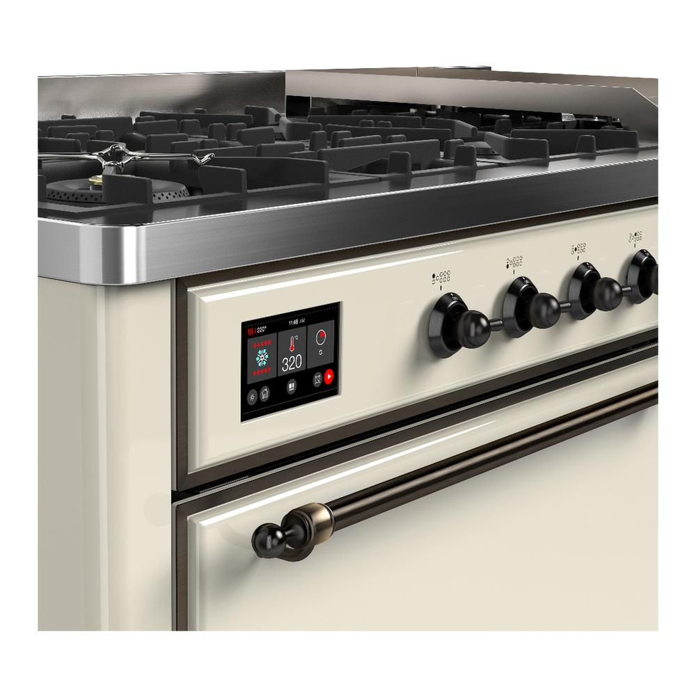 Ilve UM60FQNR3AWBLP Ilve Um60Fqnr3Awblp Majestic Iii 60 Inch Dual Fuel Range With 9 Burners And Griddle, Dual Function Burner Up To 25,000 Btu (Liquid Propane, Solid Door, Antique White, Burnished)