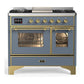 Ilve UMD40FNR3BGG Ilve Umd40Fnr3Bgg Majestic Iii 40 Inch Dual Fuel Range With 6 Burners And Griddle, Dual Function Burner Up To 25,000 Btu (Natural Gas, Triple Glass Door, Blue Grey, Brass)