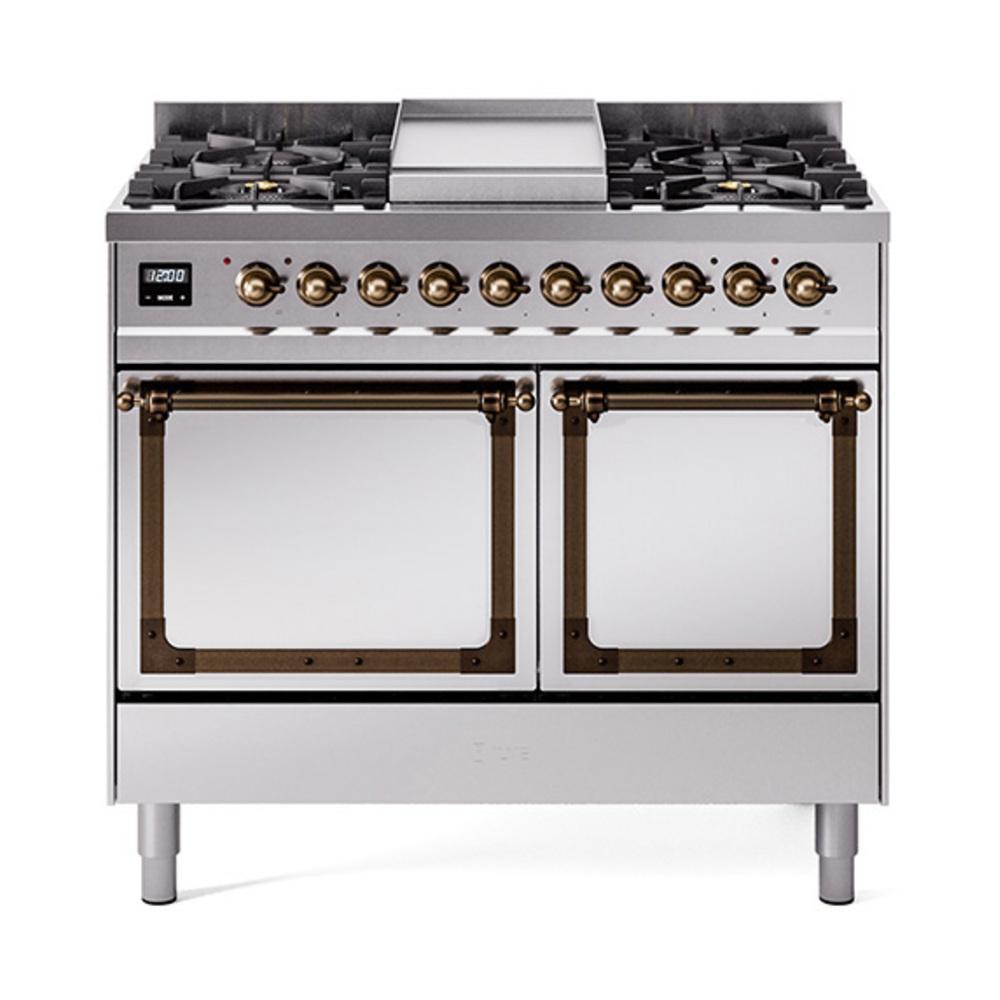 Ilve UND40FQNMPSSB Ilve Und40Fqnmpssb Nostalgie Ii Noblesse 40" Dual Fuel Range (Natural Gas, Solid Door, Stainless Steel, Burnished)