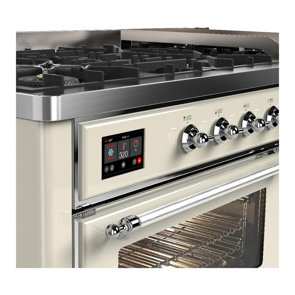 Ilve UM60FNR3AWC Ilve Um60Fnr3Awc Majestic Iii 60 Inch Dual Fuel Range With 9 Burners And Griddle, Dual Function Burner Up To 25,000 Btu (Natural Gas, Triple Glass Door, Antique White, Chrome)