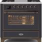 Ilve UM09FDNS3MGBLP Majestic Ii 36 Inch Dual Fuel Liquid Propane Freestanding Range In Matte Graphite With Bronze Trim