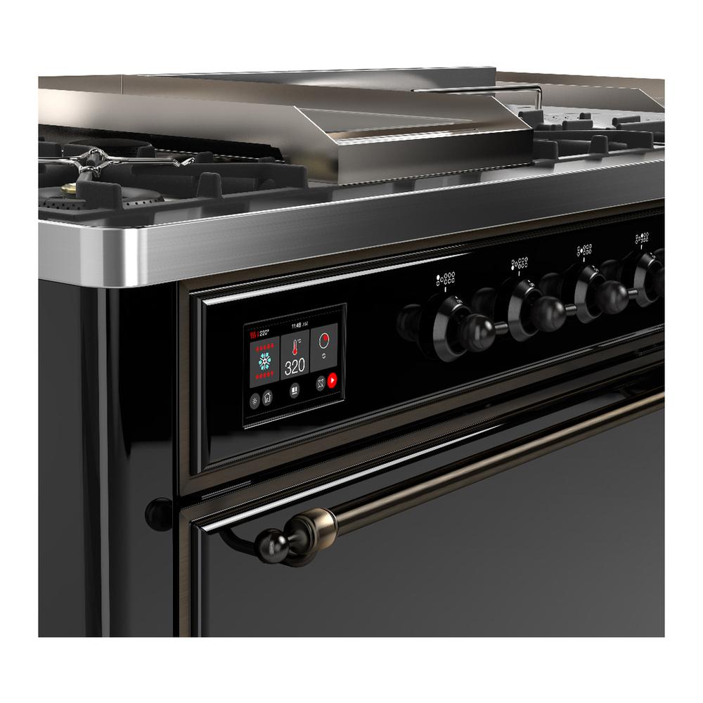Ilve UM60FSQNR3BKB Ilve Um60Fsqnr3Bkb Majestic Iii 60 Inch Dual Fuel Range With 7 Burners, Griddle And French Top, Dual Function Burner With Up To 25,000 Btu (Natural Gas, Solid Door, Glossy Black, Burnished)