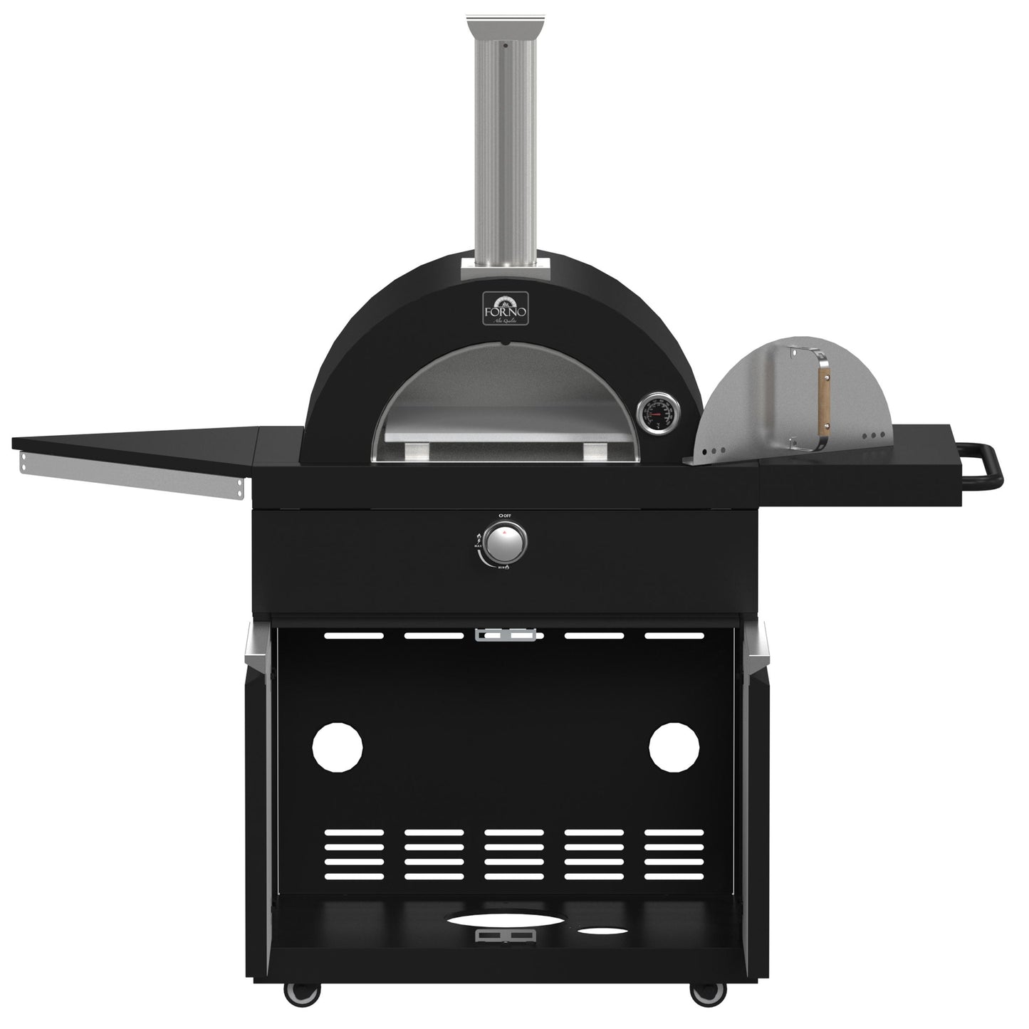 Forno FODKT2568BLK Forno All Aperto 99,600 Btu Outdoor Kitchen, 5 Burners, Infrared Burners, Side Burner, Black Sintered Stone Countertops, Gas Pizza Oven, Sink Module, Bar & Beverage Center