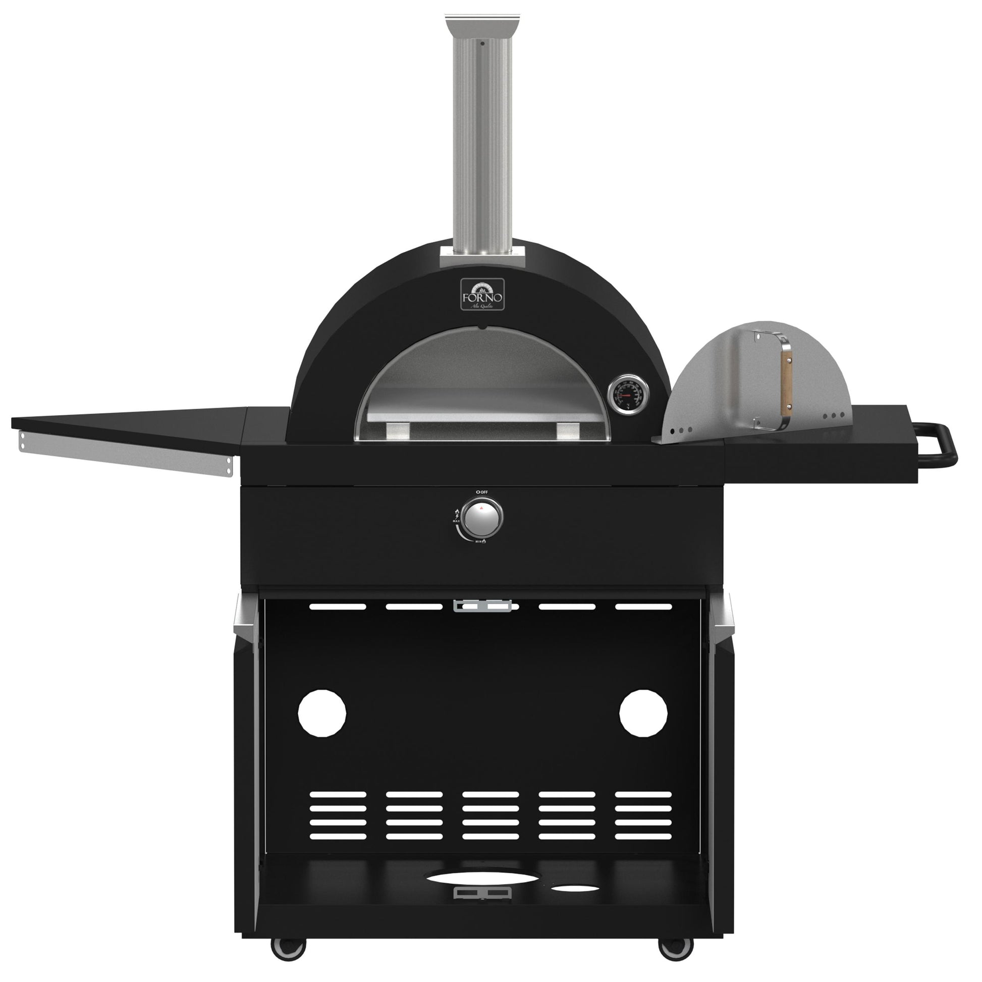 Forno FODKT2568BLK Forno All Aperto 99,600 Btu Outdoor Kitchen, 5 Burners, Infrared Burners, Side Burner, Black Sintered Stone Countertops, Gas Pizza Oven, Sink Module, Bar & Beverage Center