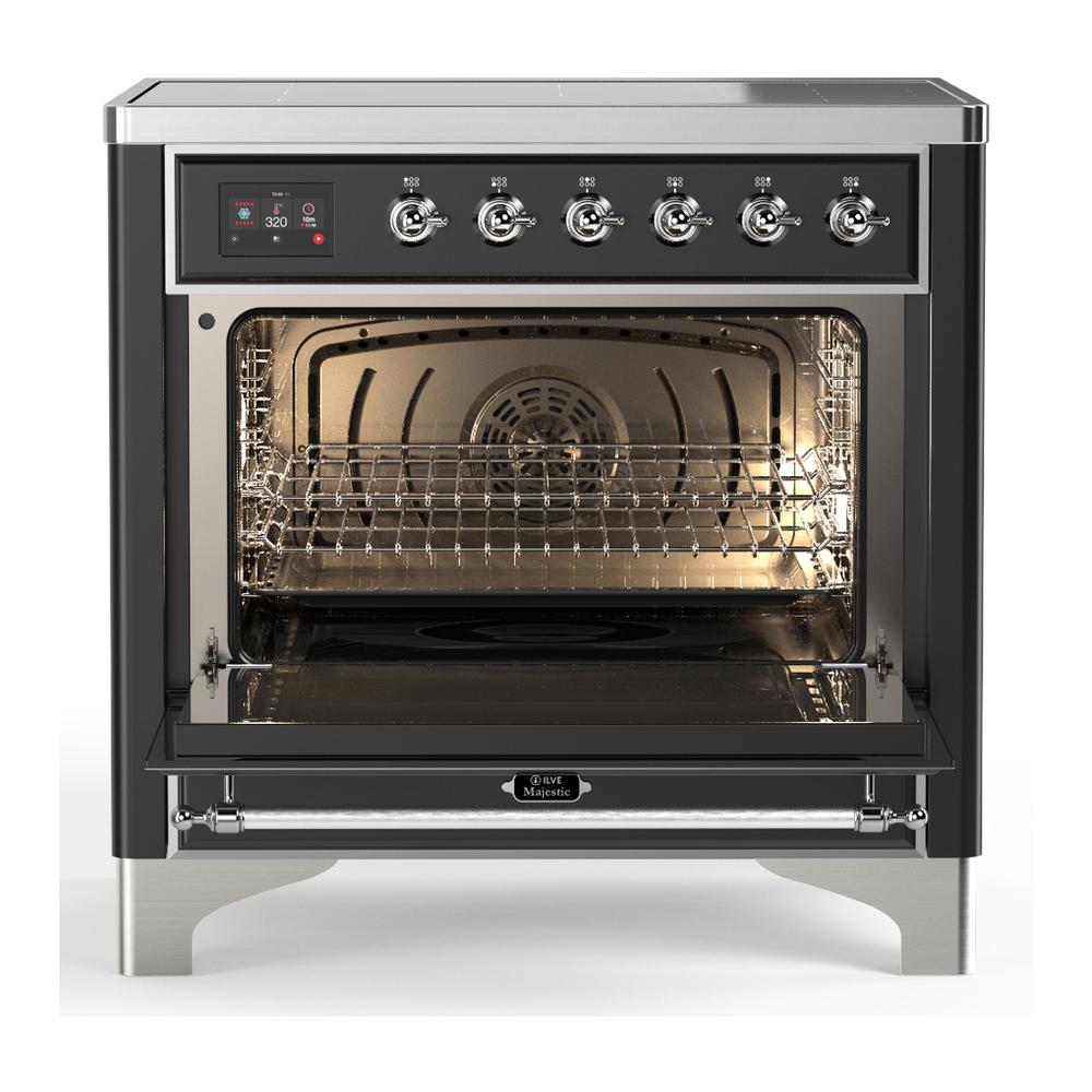 Ilve UMIB36NR3MGC Ilve Umib36Nr3Mgc Majestic Iii 36 Inch Induction Range With 6 Elements, 3.5 Cu. Ft. Total Oven Capacity (Triple Glass Door, Graphite Matte, Chrome)