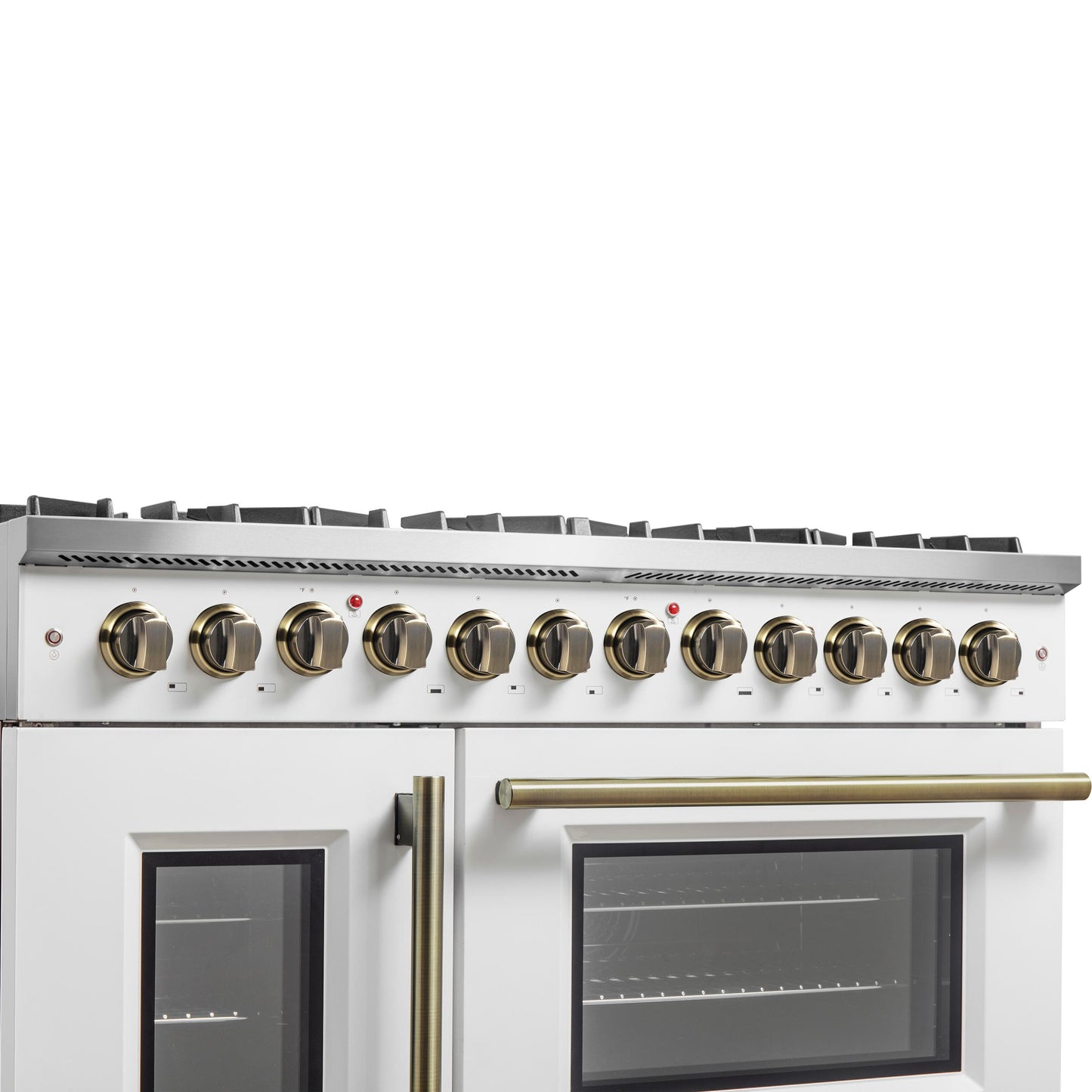 Forno FFSGS635648WHT Forno Galiano 48-Inch French Door Dual Fuel Range, White & Antique Brass Design, 8 Sealed Burners - 107,000 Btu, Griddle, 6.58 Cu.Ft. Double Ovens