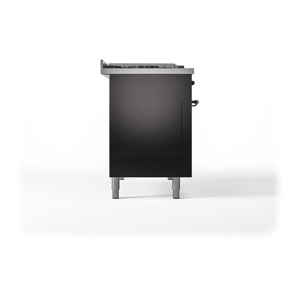 Ilve UN48FSQNMPBKBLP Ilve Un48Fsqnmpbkblp Nostalgie Ii Noblesse 48" Dual Fuel Range (5 Sealed Burners + Griddle + French Top, Liquid Propane, Solid Door, Glossy Black, Burnished)