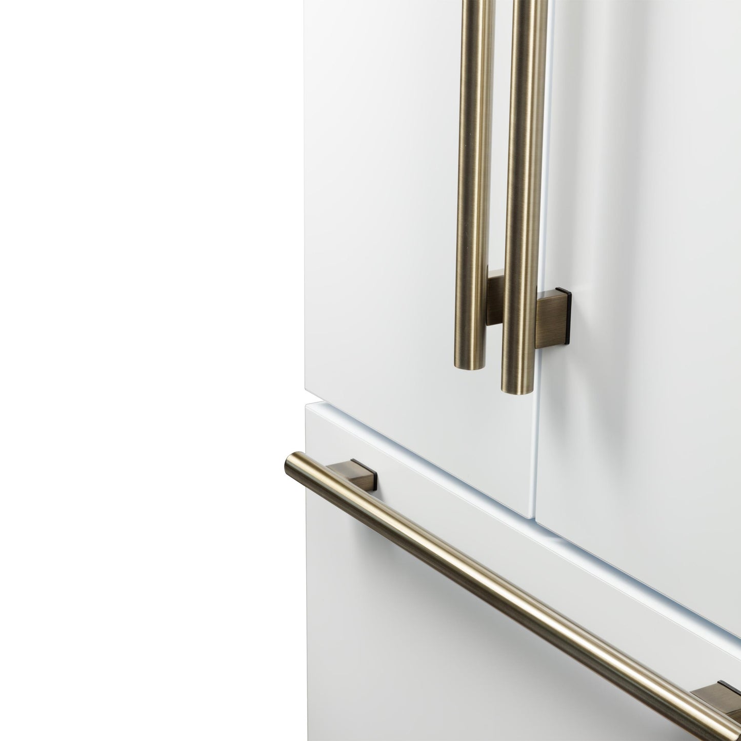 Forno FFFFD178336WHT Forno Rivello 36 Inch French Door Refrigerator In White With Antique Brass, Internal Water Dispenser, Filtered Ice, Adjustable Shelves, Energy Star Certified