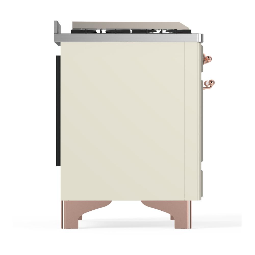 Ilve UM48FNR3AWP Ilve Um48Fnr3Awp Majestic Iii 48 Inch Dual Fuel Range With 8 Burners And Griddle, Dual Function Burner Up To 25,000 Btu (Natural Gas, Triple Glass Door, Antique White, Copper)