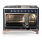 Ilve UM48FQNR3MBP Ilve Um48Fqnr3Mbp Majestic Iii 48 Inch Dual Fuel Range With 8 Burners And Griddle, Dual Function Burner Up To 25,000 Btu (Natural Gas, Solid Door, Midnight Blue, Copper)