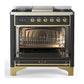 Ilve UM36FQNR3MGG Ilve Um36Fqnr3Mgg Majestic Iii 36 Inch Dual Fuel Range With 6 Black Brass Burners And Griddle, Dual Function Burner Up To 25,000 Btu (Solid Door, Graphite Matte, Brass, Natural Gas)