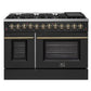Forno FFSGS615648BLK Galiano 48-Inch Dual Fuel Range Black & Antique Brass Design With 8 Sealed Burners 107,000 Btu, 6.58 Cu. Ft. Double Ovens & Griddle