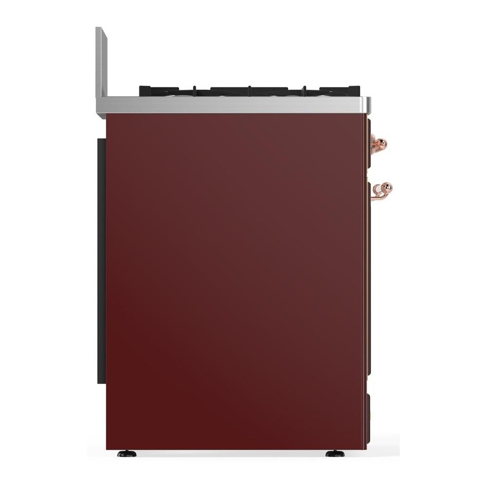 Ilve UM30NR3BUP Ilve Um30Nr3Bup Majestic Iii 30 Inch Dual Fuel Range With 5 Black Brass Burners, Dual Function Burner Up To 25,000 Btu (Natural Gas, Triple Glass Door, Burgundy, Copper)