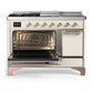 Ilve UM48FSQNR3AWPLP Ilve Um48Fsqnr3Awplp Majestic Iii 48 Inch Dual Fuel Range With 5 Black Brass Burners, Griddle And French Top, Dual Function Burner Up To 25,000 Btu (Liquid Propane, Solid Door, Antique White, Copper)