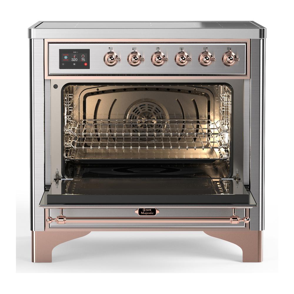 Ilve UMIB36QNR3SSP Ilve Umib36Qnr3Ssp Majestic Iii 36 Inch Induction Range With 6 Elements, 3.5 Cu. Ft. Total Oven Capacity (Solid Door, Stainless Steel, Copper)