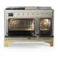 Ilve UM48FSQNR3SSG Ilve Um48Fsqnr3Ssg Majestic Iii 48 Inch Dual Fuel Range With 5 Black Brass Burners, Griddle And French Top, Dual Function Burner Up To 25,000 Btu (Natural Gas, Solid Door, Stainless Steel, Brass)