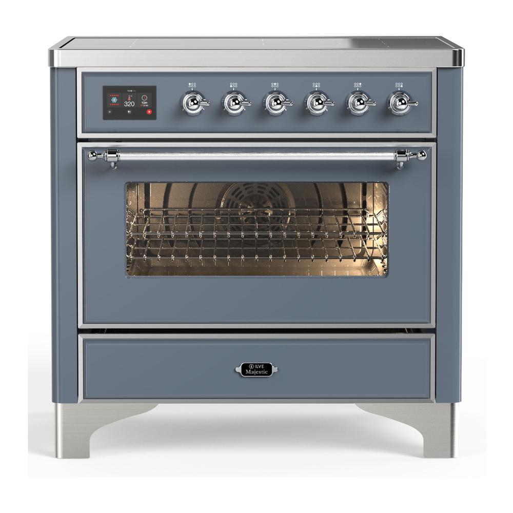 Ilve UMIB36NR3BGC Ilve Umib36Nr3Bgc Majestic Iii 36 Inch Induction Range With 6 Elements, 3.5 Cu. Ft. Total Oven Capacity (Triple Glass Door, Blue Grey, Chrome)