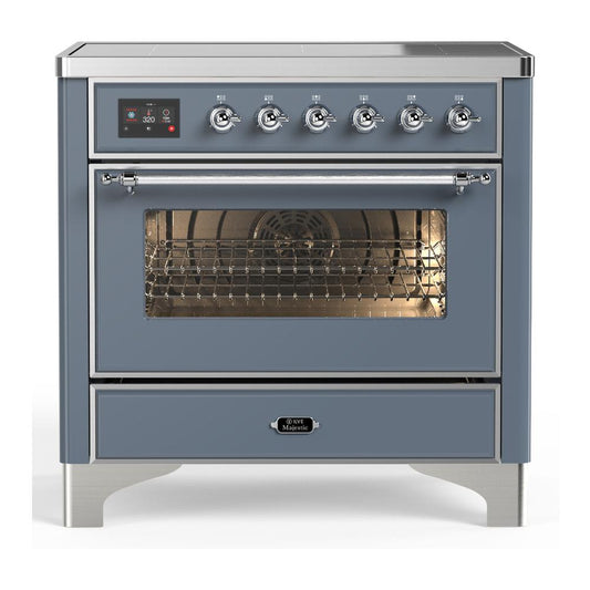Ilve UMIB36NR3BGC Ilve Umib36Nr3Bgc Majestic Iii 36 Inch Induction Range With 6 Elements, 3.5 Cu. Ft. Total Oven Capacity (Triple Glass Door, Blue Grey, Chrome)