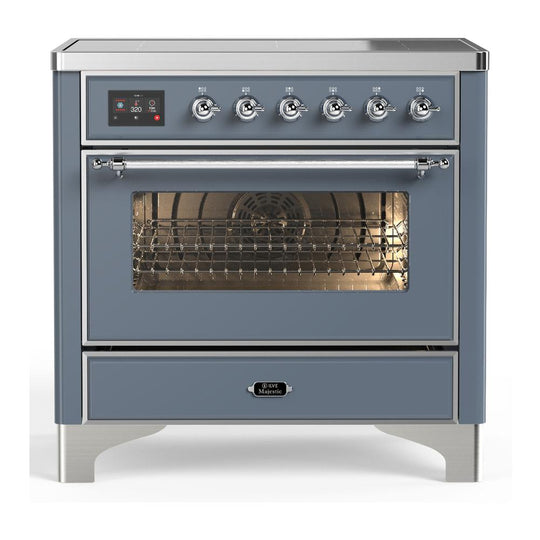 Ilve UMIB36NR3BGC Ilve Umib36Nr3Bgc Majestic Iii 36 Inch Induction Range With 6 Elements, 3.5 Cu. Ft. Total Oven Capacity (Triple Glass Door, Blue Grey, Chrome)