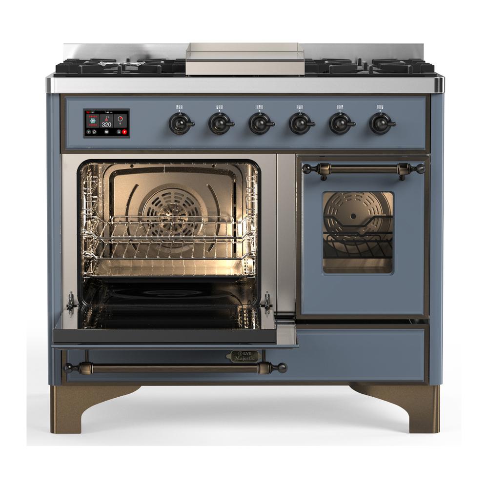 Ilve UMD40FNR3BGB Ilve Umd40Fnr3Bgb Majestic Iii 40 Inch Dual Fuel Range With 6 Burners And Griddle, Dual Function Burner Up To 25,000 Btu (Natural Gas, Triple Glass Door, Blue Grey, Burnished)