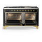 Ilve UM60FQNR3BKGLP Ilve Um60Fqnr3Bkglp Majestic Iii 60 Inch Dual Fuel Range With 9 Burners And Griddle, Dual Function Burner Up To 25,000 Btu (Liquid Propane, Solid Door, Glossy Black, Brass)