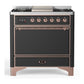 Ilve UM36FQNR3MGPLP Ilve Um36Fqnr3Mgplp Majestic Iii 36 Inch Dual Fuel Range With 6 Black Brass Burners And Griddle, Dual Function Burner Up To 25,000 Btu (Solid Door, Graphite Matte, Copper, Liquid Propane)