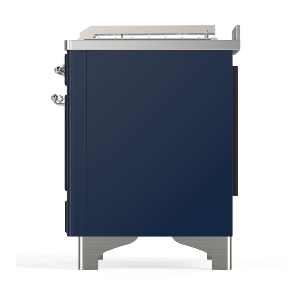 Ilve UM48FSQNR3MBCLP Ilve Um48Fsqnr3Mbclp Majestic Iii 48 Inch Dual Fuel Range With 5 Black Brass Burners, Griddle And French Top, Dual Function Burner Up To 25,000 Btu (Liquid Propane, Solid Door, Midnight Blue, Chrome)
