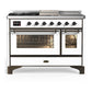 Ilve UM48FSNR3WHB Ilve Um48Fsnr3Whb Majestic Iii 48 Inch Dual Fuel Range With 5 Black Brass Burners, Griddle And French Top, Dual Function Burner Up To 25,000 Btu (Natural Gas, Triple Glass Door, White, Burnished)