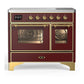 Ilve UMDIB40NR3BUG Ilve Umdib40Nr3Bug Majestic Iii 40 Inch Induction Range With 6 Elements, 3.82 Cu. Ft. Total Oven Capacity (Triple Glass Door, Burgundy, Brass)