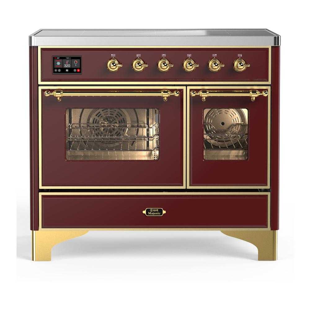 Ilve UMDIB40NR3BUG Ilve Umdib40Nr3Bug Majestic Iii 40 Inch Induction Range With 6 Elements, 3.82 Cu. Ft. Total Oven Capacity (Triple Glass Door, Burgundy, Brass)