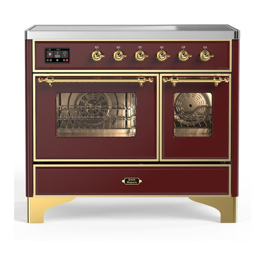 Ilve UMDIB40NR3BUG Ilve Umdib40Nr3Bug Majestic Iii 40 Inch Induction Range With 6 Elements, 3.82 Cu. Ft. Total Oven Capacity (Triple Glass Door, Burgundy, Brass)