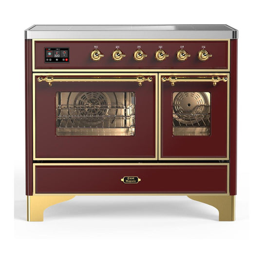 Ilve UMDIB40NR3BUG Ilve Umdib40Nr3Bug Majestic Iii 40 Inch Induction Range With 6 Elements, 3.82 Cu. Ft. Total Oven Capacity (Triple Glass Door, Burgundy, Brass)