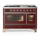 Ilve UM48FNR3BUP Ilve Um48Fnr3Bup Majestic Iii 48 Inch Dual Fuel Range With 8 Burners And Griddle, Dual Function Burner Up To 25,000 Btu (Natural Gas, Triple Glass Door, Burgundy, Copper)