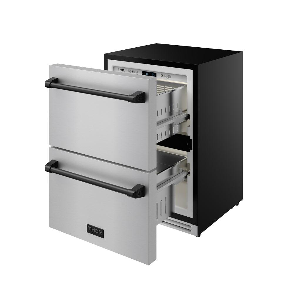 Thor Kitchen RZ24UBLK 24 Inch Undercounter Built-In / Freestanding Drawer Freezer - Stainless Steel/Black Gordon Ramsay Series